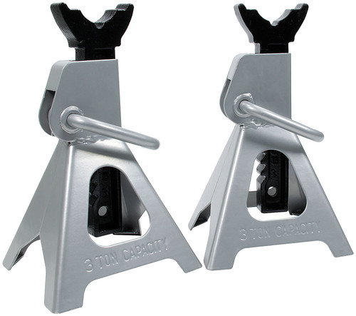 Jack Stand - 12-1/2 to 17-1/2 in Tall - 7.25 x 7 in Rectangle Base - Steel - Silver Paint - Pair