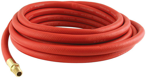 Air Hose - 0.375 in ID - 25 ft Long - Fittings Included - Rubber / Brass - Red - Each