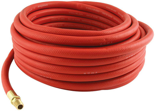 Air Hose - 0.375 in ID - 50 ft Long - Fittings Included - Rubber / Brass - Red - Each