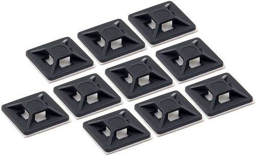 Cable Tie Mounting Base - 0.75 x 0.75 in Square - Self Adhesive - Plastic - Black - Set of 10