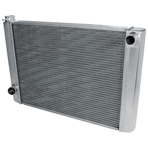 Radiator - 28 in W x 19 in H x 2.25 in D - Single Pass - Passenger Side Inlet - Driver Side Outlet - Aluminum - Natural - Each Radiator - 28 in W x 19 in H x 2.25 in D - Single Pass - Passenger Side Inlet - Driver Side Outlet - Aluminum - Natural - Each