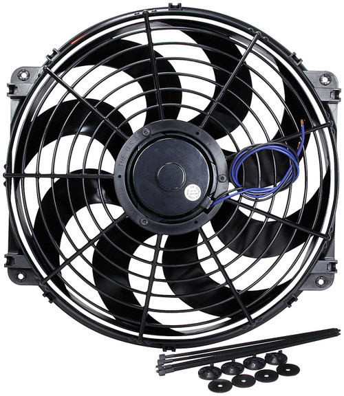 Electric Cooling Fan - 16 in Fan - Push / Pull - 1980 CFM - 12V - Curved Blade - 15.75 x 16.75 in - 3.75 in Thick - Plastic - Kit