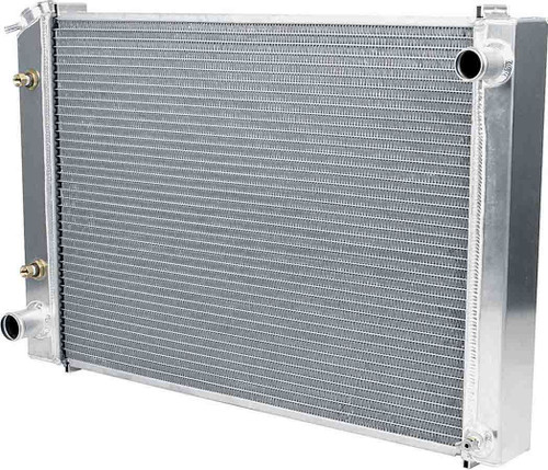 Radiator - 29.75 in W x 19.5 in H x 2.25 in D - Passenger Side Inlet - Driver Side Outlet - Oil Cooler - Aluminum - Natural - Ford Mustang 1979-93 - Each Radiator - 29.75 in W x 19.5 in H x 2.25 in D - Passenger Side Inlet - Driver Side Outlet - Oil Cooler - Aluminum - Natural - Ford Mustang 1979-93 - Each