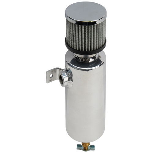 Breather Tank - Bolt-On - 3 in Diameter x 11.5 in Tall - 40 oz - 3/8 in NPT Left Side - Breather Included - Aluminum - Polished - Each Breather Tank - Bolt-On - 3 in Diameter x 11.5 in Tall - 40 oz - 3/8 in NPT Left Side - Breather Included - Aluminum - Polished - Each