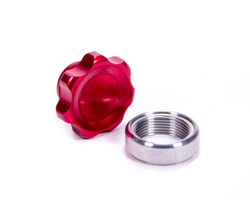 Bung and Cap Kit - 1.375 in Opening - Weld-On - Steel Bung - Aluminum Threaded Cap - Red Anodized - Kit