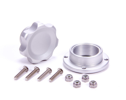 Bung and Cap Kit - 1.375 in Opening - Bolt-On - Aluminum Bung - Aluminum Threaded Cap - Silver Anodized - Kit