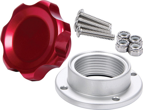 Bung and Cap Kit - 1.375 in Opening - Bolt-On - Aluminum Bung - Aluminum Threaded Cap - Red Anodized - Kit