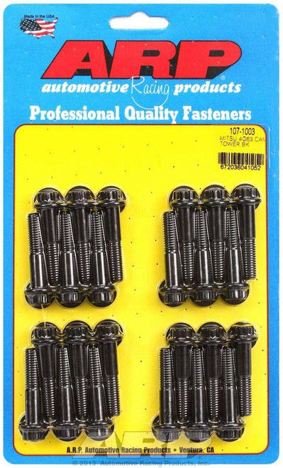Cam Tower Bolt Kit - High Performance - 8 mm x 1.25 Thread - 1.575 in Long - 10 mm 12 Point Head - Chromoly - Black Oxide - Mitsubishi 4-Cylinder - Set of 24