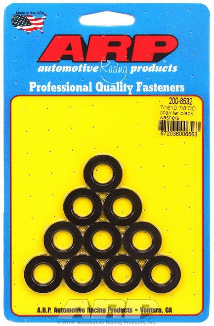 Flat Washer - Special Purpose - Chamfered - 0.438 in ID - 0.875 in OD - 0.12 in Thick - Chromoly - Black Oxide - Set of 10