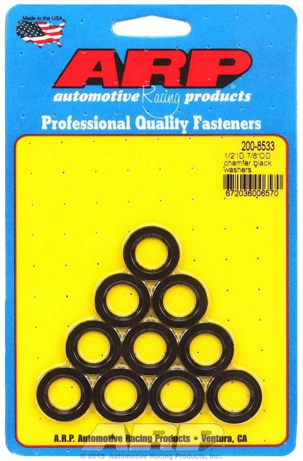 Flat Washer - Special Purpose - Chamfered - 0.5 in ID - 0.875 in OD - 0.12 in Thick - Chromoly - Black Oxide - Set of 10