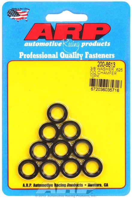 Flat Washer - Chamfered - 0.375 in ID - 0.625 in OD - 0.12 in Thick - Chromoly - Black Oxide - Set of 10