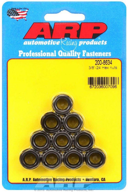 Nut - 3/8-24 in Thread - 9/16 in Hex Head - Chromoly - Black Oxide - Set of 10