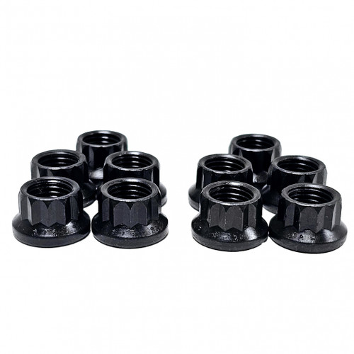 Nut - 1/2-20 in Thread - 9/16 in 12 Point Head - Chromoly - Black Oxide - Set of 10 Nut - 1/2-20 in Thread - 9/16 in 12 Point Head - Chromoly - Black Oxide - Set of 10