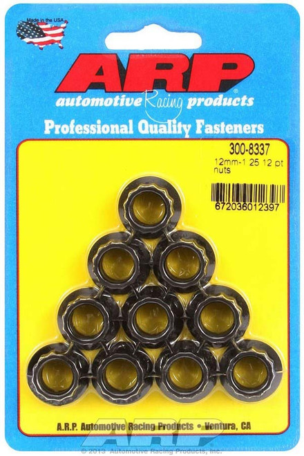 Nut - 12 mm x 1.25 Thread - 14 mm 12 Point Head - Chromoly - Black Oxide - Set of 10