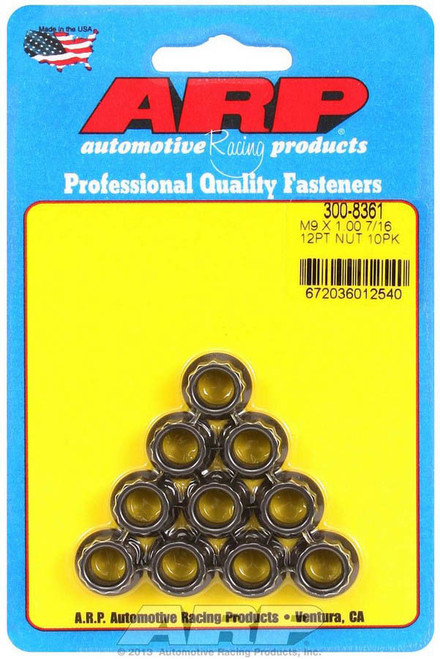 Nut - 9 mm x 1.00 Thread - 11 mm 12 Point Head - Chromoly - Black Oxide - Set of 10