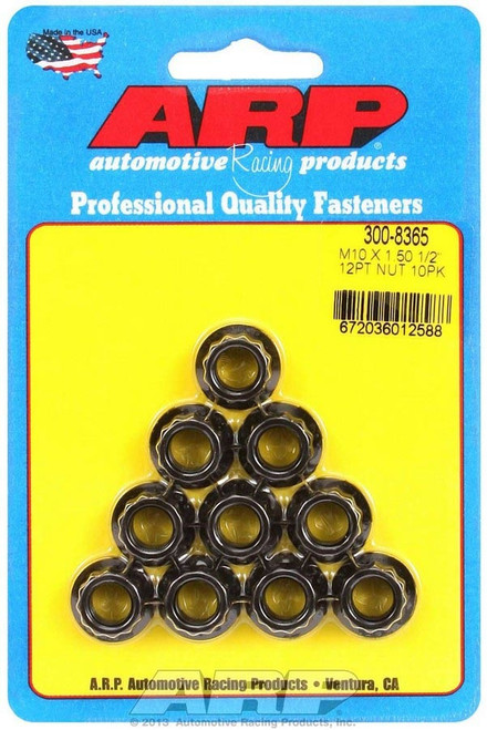 Nut - 10 mm x 1.50 Thread - 12 mm 12 Point Head - Chromoly - Black Oxide - Set of 10