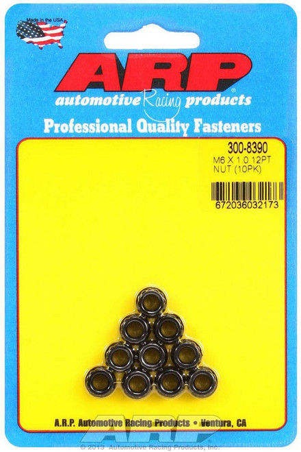 Nut - 6 mm x 1.00 Thread - 8 mm 12 Point Head - Chromoly - Black Oxide - Set of 10