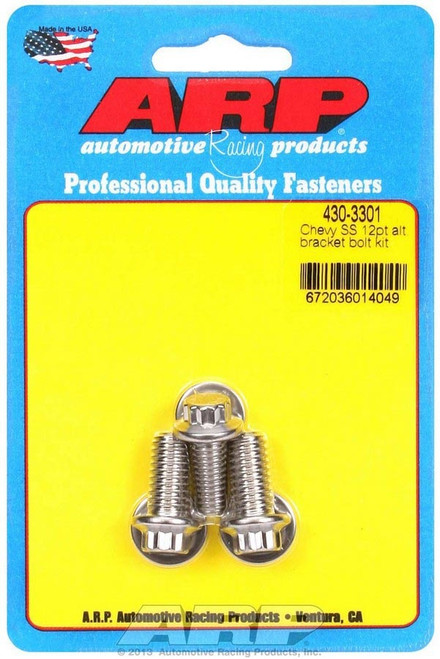 Alternator Bracket Bolt Kit - 12 Point Head - Stainless - Polished - Chevy V8 - Set of 3