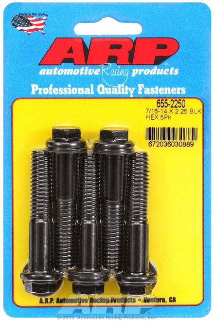 Bolt - 7/16-14 in Thread - 2.25 in Long - 1/2 in Hex Head - Chromoly - Black Oxide - Universal - Set of 5
