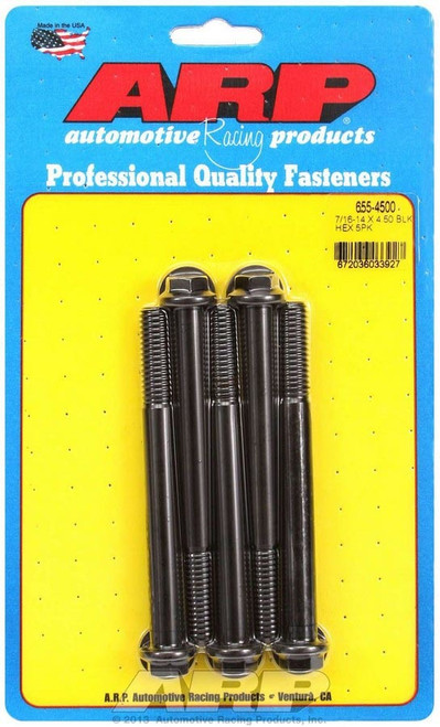 Bolt - 7/16-14 in Thread - 4.5 in Long - 1/2 in Hex Head - Chromoly - Black Oxide - Universal - Set of 5