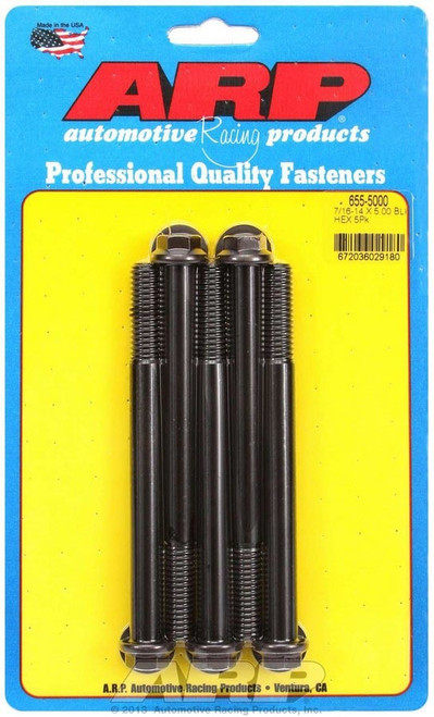 Bolt - 7/16-14 in Thread - 5 in Long - 1/2 in Hex Head - Chromoly - Black Oxide - Universal - Set of 5