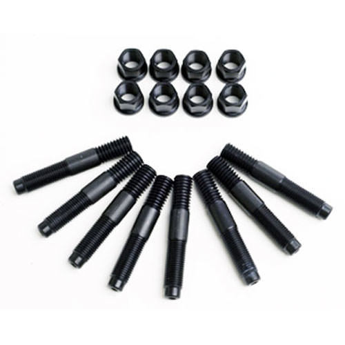 Supercharger Stud - 7/16 in Thread - 2-3/4 in Long - 9/16 in Hex Head Nuts - Aluminum - Black Anodized - Blower Shop Superchargers - Set of 8