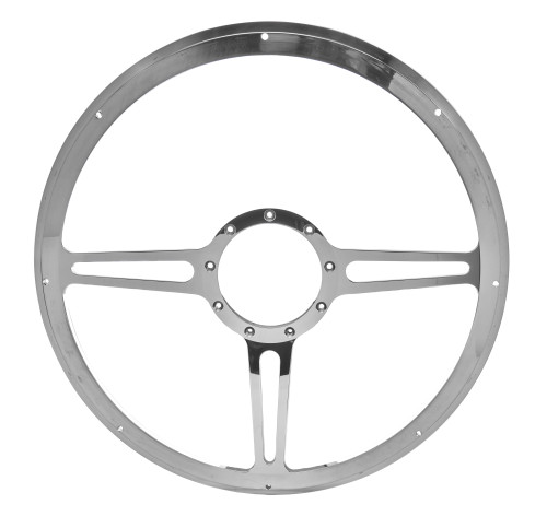 Steering Wheel - Split Spoke - 15.5 in Diameter - 2 in Dish - 3-Spoke - Milled Finger Notches - Aluminum - Polished - Each