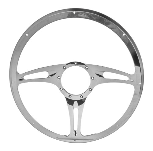 Steering Wheel - Stealth - 15.5 in Diameter - 2 in Dish - 3-Spoke - Milled Finger Notches - Aluminum - Polished - Each