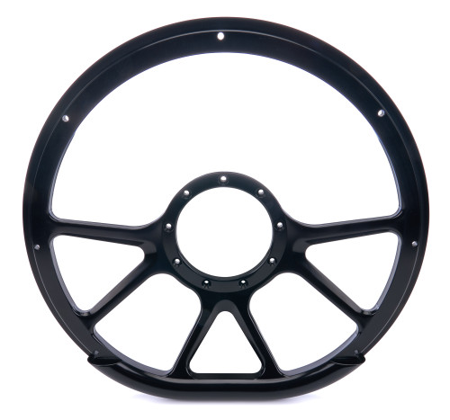 Steering Wheel - Prism - 14 in Diameter - D-Shaped - 2 in Dish - 6 Spoke - Milled Finger Notches - Aluminum - Black Anodized - Each