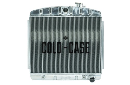 Radiator - 23.5 in W x 23.5 in H x 3 in D - Center Inlet - Passenger Side Outlet - Aluminum - Polished - Chevy V8 - Chevy Fullsize Car 1955-57 - Each