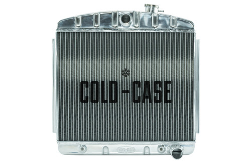 Radiator - 23.5 in W x 23.5 in H x 3 in D - Center Inlet - Passenger Side Outlet - Aluminum - Polished - Chevy V6 - Chevy Fullsize Car 1955-57 - Each Radiator - 23.5 in W x 23.5 in H x 3 in D - Center Inlet - Passenger Side Outlet - Aluminum - Polished - Chevy V6 - Chevy Fullsize Car 1955-57 - Each