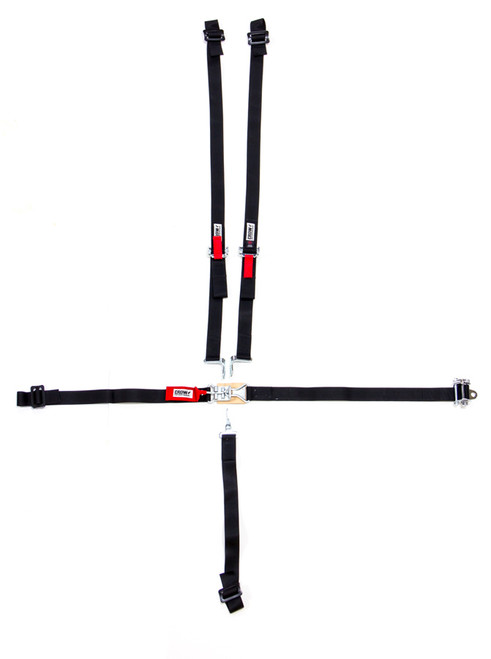 Harness - 5 Point - Latch and Link - SFI 16.1 - 50 in Length - Pull Down / Ratchet Adjust - Bolt-In - Individual Harness - Black - Kit