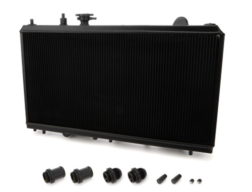 Radiator - 27.625 W x 2.375 D - Single Pass - Driver Side Inlet - Passenger Side Outlet - Aluminum - Black Powder Coat - Honda Civic 1992-2000 - Kit Radiator - 27.625 W x 2.375 D - Single Pass - Driver Side Inlet - Passenger Side Outlet - Aluminum - Black Powder Coat - Honda Civic 1992-2000 - Kit