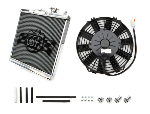 Radiator - 13.75 in W x 13.625 in H x 1.625 in D - Single Pass - Top Center Inlet - Bottom Center Outlet - Fan Included - Aluminum - Polished - Universal - Kit Radiator - 13.75 in W x 13.625 in H x 1.625 in D - Single Pass - Top Center Inlet - Bottom Center Outlet - Fan Included - Aluminum - Polished - Universal - Kit