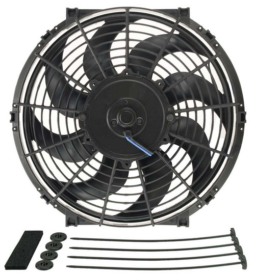 Electric Cooling Fan - Tornado - 12 in Fan - Push / Pull - 880 CFM - 12V - Curved Blade - 11.5 x 12.5 in - 2.5 in Thick - Install Kit - Plastic - Kit