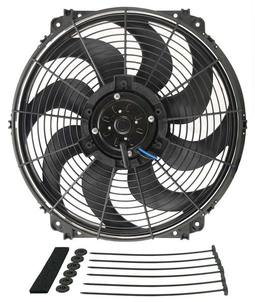 Electric Cooling Fan - Tornado - 16 in Fan - Push / Pull - 2175 CFM - 12V - Curved Blade - 15.75 x 16.75 in - 4.125 in Thick - Install Kit - Plastic - Kit