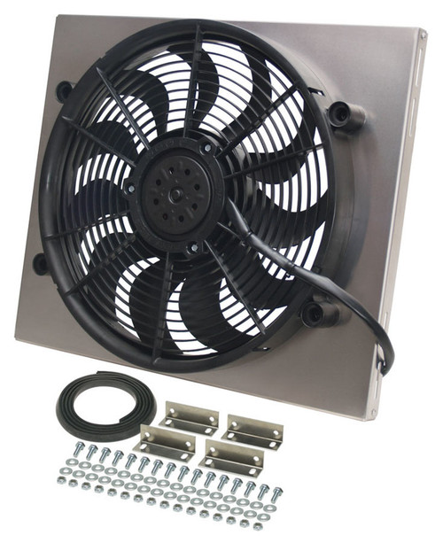 Electric Cooling Fan - HO RAD - 17 in Fan - Puller - 2400 CFM - 12V - Curved Blade - 17.625 x 20.75 in - 3 in Thick - Aluminum Shroud - Plastic - Kit