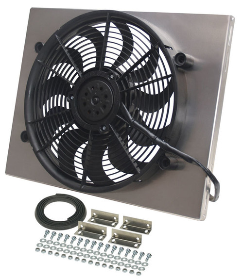 Electric Cooling Fan - HO RAD - 17 in Fan - Puller - 2400 CFM - 12V - Curved Blade - 22.25 x 17.625 in - 3 in Thick - Aluminum Shroud - Plastic - Kit