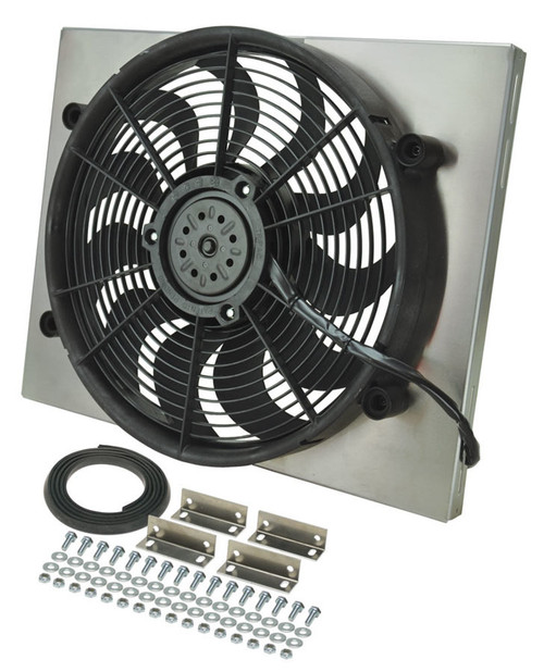 Electric Cooling Fan - HO RAD - 17 in Fan - Puller - 2400 CFM - 12V - Curved Blade - 21 x 16.75 in - 3 in Thick - Aluminum Shroud - Plastic - Kit