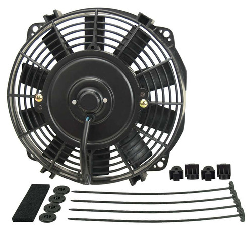Electric Cooling Fan - Dyno Cool - 8 in Fan - Puller - 350 CFM - 12V - Straight Blade - 8.125 x 8 in - 2.25 in Thick - Install Kit - Plastic - Kit