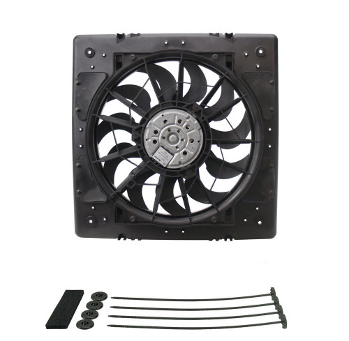 Electric Cooling Fan - HO RAD - 13 in Fan - Puller - 2200 CFM - 12V - Curved Blade - 15.75 in Square - 3.125 in Thick - Plastic Shroud - Plastic - Kit