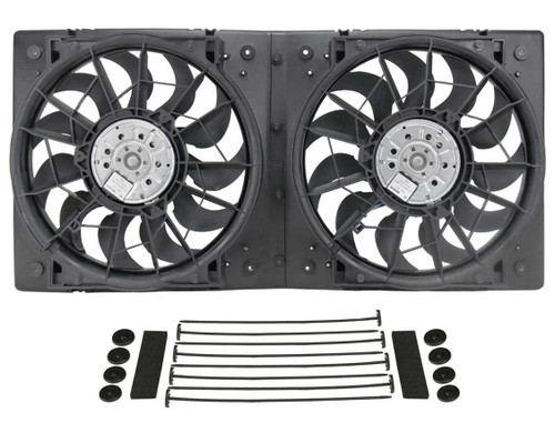 Electric Cooling Fan - HO RAD - Dual 13 in Fan - Puller - 4000 CFM - 12V - Curved Blade - 28.625 x 13.875 in - 3.25 in Thick - Plastic Shroud - Kit