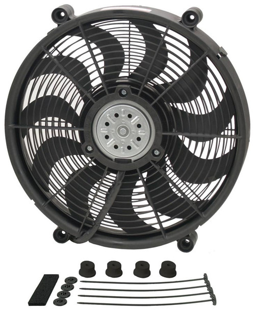 Electric Cooling Fan - HO RAD - 17 in Fan - Push / Pull - 2400 CFM - 12V - Curved Blade - 16.875 in Square - 2.625 in Thick - Install Kit - Plastic - Kit