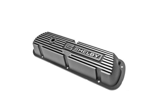 Valve Cover - Stock Height - Finned - Aluminum - Black Paint - Shelby Logo - Small Block Ford - Pair