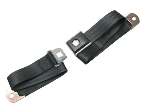 Seat Belt - Lap - Push Button Buckle - Bolt-In - Floor Mount - Nylon - Black - Ford Mustang 1967-73 - Each