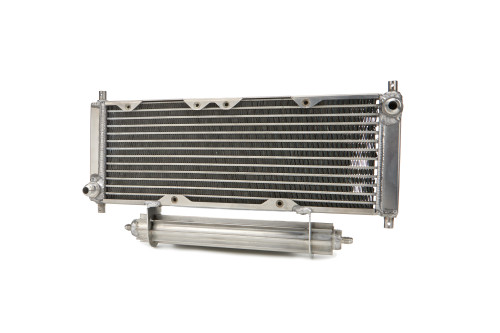 Fluid Cooler - 17.625 x 9.625 x 3.5 in - 8 AN Male Inlet / Outlet - 4 AN Top Cooler - Dual Fan Mount - Aluminum - Natural - INEX / US Legends - Kit
