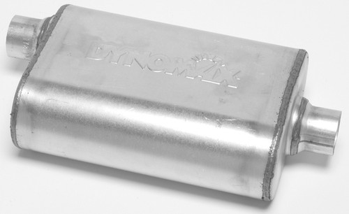 Muffler - Ultra Flo Welded - 2.25 in Offset Inlet - 2.25 in Center Outlet - 14 x 9.75 x 4.5 in Oval Body - 19 in Long - Stainless - Natural - Each