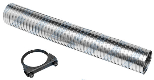 Exhaust Flex Pipe - Clamp-On - Flexible - 2.25 in Inlet - 2.25 in Outlet - 18 in Long - Steel - Each Exhaust Flex Pipe - Clamp-On - Flexible - 2.25 in Inlet - 2.25 in Outlet - 18 in Long - Steel - Each