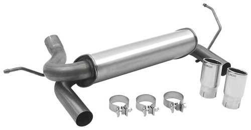 Exhaust System - Super Turbo - Axle-Back - 2.5 in Diameter - Dual Rear Exit - 3 in Polished Tips - Stainless - Natural - Jeep V6 - 4-Door - Jeep Wrangler JK 2007-18 - Kit
