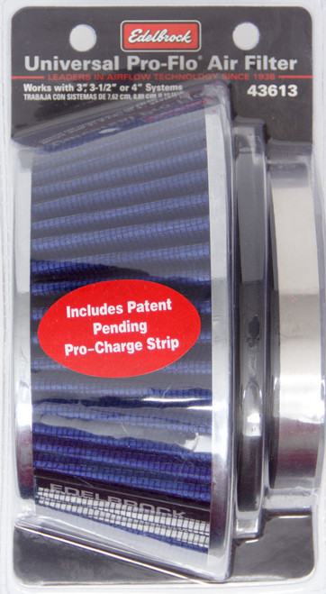 Air Filter Element - Pro-Flo - Clamp-On - Conical - 6 in Base - 4.75 in Top OD - 3.7 in Tall - 3-4 in Inlet - Cotton - Chrome / Blue - Universal - Each Air Filter Element - Pro-Flo - Clamp-On - Conical - 6 in Base - 4.75 in Top OD - 3.7 in Tall - 3-4 in Inlet - Cotton - Chrome / Blue - Universal - Each